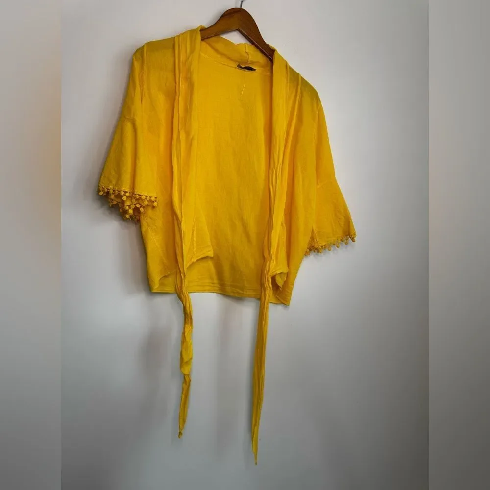 Yellow Coverup Blouse Shrug with tie front Small/Medium